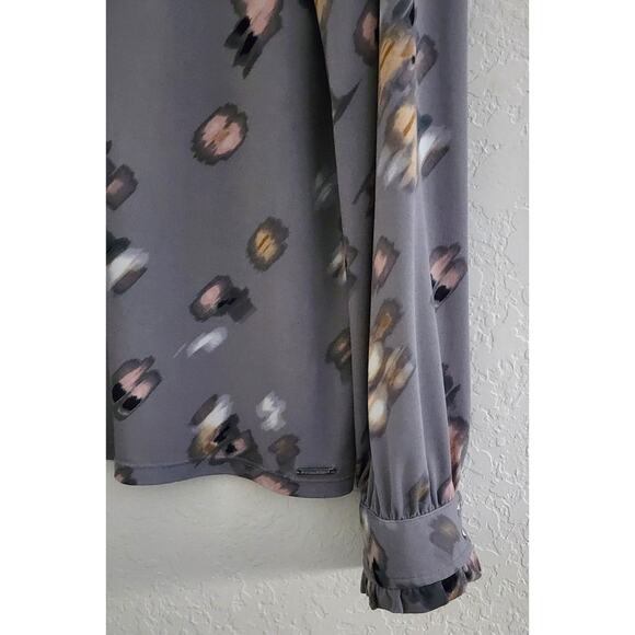 TOP/BLOUSE-CALVIN KLEIN-Gray-Long Sleeves-PICS NOT BLURRED-Watercolor Design-XL - Picture 4 of 16